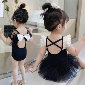儿童连体泳装2024夏季新款韩版时髦公主裙泳装女童黑色蕾丝游泳衣