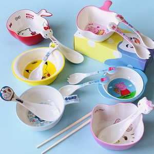 五和儿童勺子叉子吃饭筷子家用长柄可爱卡通宝宝喝水训练密胺餐具