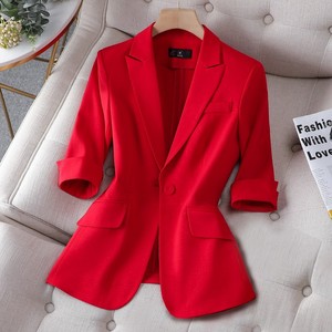 红色七分袖小西装外套女夏季薄款2024新款小个子休闲职业西服套装