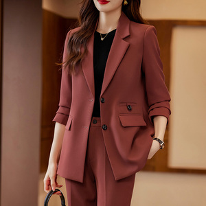 砖红色西装外套女2024新款春秋装韩版气质高级感时尚休闲西服套装