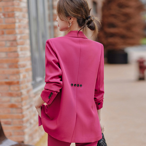 玫红色西装外套女2024新款春款高级设计感休闲气质职业装西服套装