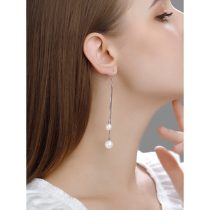 贝珍珠耳坠纯银耳环女长款流苏日韩国版气质简约装配饰品仙气质