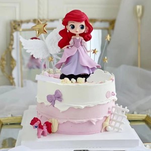 美人鱼公主蛋糕装饰摆件网红长发粉裙娃娃女孩生日甜品台烘焙插件