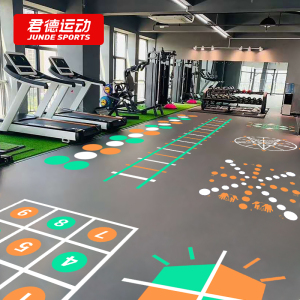 健身房地胶360私教工作室定制多功能健身图案地板少儿体适能地胶