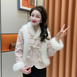 新中式国风仿麂皮绒盘扣外套女2023年冬季新款高级感保暖时尚棉衣