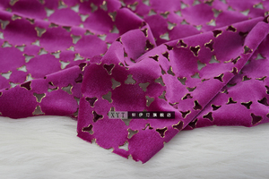 弹力垂感 烫金镂空金丝绒布料 玫紫红色连衣裙旗袍设计师服装面料