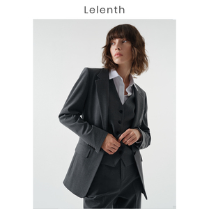 Lelenth 灰色职业西装外套女2024春季高端气质一粒扣通勤西服套装