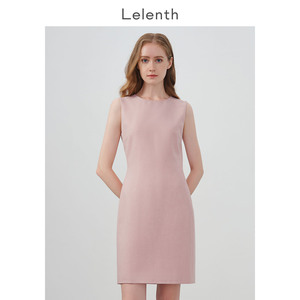 Lelenth 知性优雅无袖连衣裙女夏季粉色打底背心裙气质显瘦通勤裙
