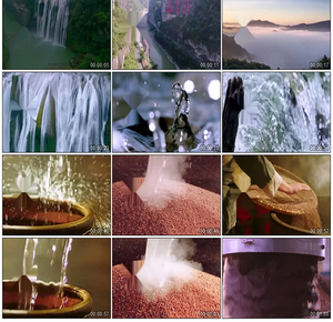 贵州茅台镇美酒河生产酒环境水酒酿酒五谷高粱瀑布视频素材