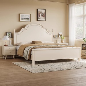 白色实木床简约现代轻奢1米8奶油风2米x2米2佛山美式双人床铺主卧