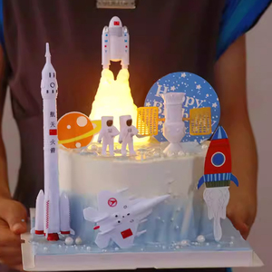 火箭灯宇航员蛋糕装饰摆件航空宇宙飞船男孩生日星球插件航天飞机