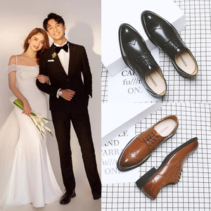 皮鞋男款2024布洛克雕花结婚新郎鞋韩版潮流百搭配西装发型师男鞋