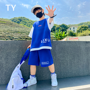 韩国TY童装潮牌男童短袖套装夏季薄款2024新款儿童篮球运动两件套