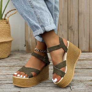 Wedge plus size Sandals for Women shoes Buckle Elegant Heels