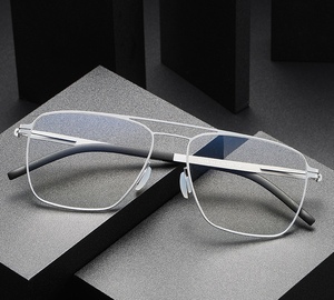 双梁眼镜飞行员设计男I0216不锈钢镜架可配度数防蓝光 近视眼镜女