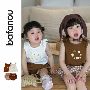巴梵欧婴幼儿洋气小套装分体背心外出服简约韩版女宝宝夏季两件套