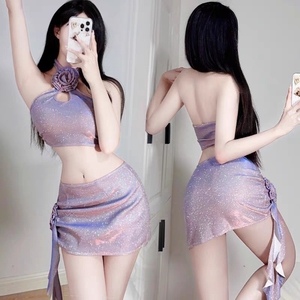 新款DS演出服女团dj领舞gogo秀派对气氛酒吧性感紫色短裙表演套装