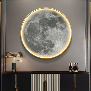 玄关装饰画高级感圆形灯画月球挂画走廊过道墙画行星地球挂画
