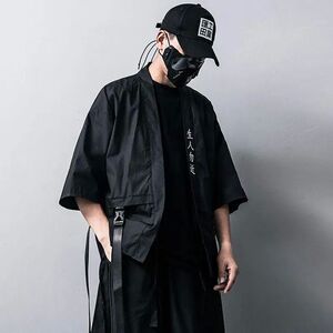 Japanese Fashion Men Taoist Robes Techwear Casual Cardigan S