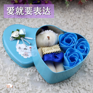 情人礼物心形铁盒摆件9朵香皂花礼盒创意玫瑰花生日情侣婚庆礼物