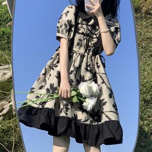 日系复古娃娃领碎花连衣裙女夏季新款韩版甜美减龄小个子拼接短裙