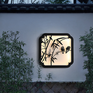 户外防水壁灯中式正方形太阳能别墅园林造景装饰背景外墙氛围灯具