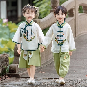 上春山演出服六一儿童中国风表演绿色汉服学生男女童古装舞蹈服装