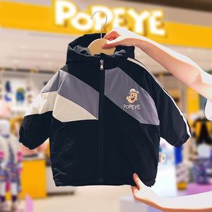 大力水手/POPEYE 男童棉衣宝宝加厚棉服儿童2022新款冬装外套连帽