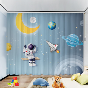 儿童窗帘男孩卧室遮光2024新款宇航员太空人宇宙卡通房间卧室飘窗
