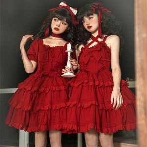WF原创设计芙拉小姐lolita棉版洛丽塔op连衣裙子女夏两件套装日系