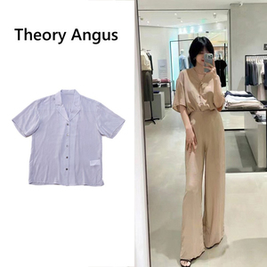 Theory Angus2024夏季纯色短袖西装领休闲时尚通勤直筒宽松衬衫女