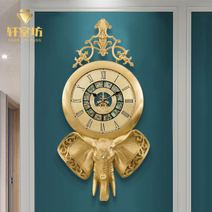轩室别墅黄铜大象挂钟客厅纯欧式轻奢钟表家用玄关壁挂美式装饰钟