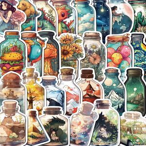 50张精美瓶中大世界卡通贴纸可爱创意手账手机壳电脑水杯防水贴画