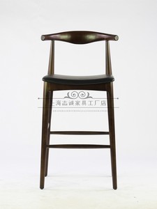 新中式吧台椅现代简约黑檀色北欧高脚凳牛角靠背家用实木酒吧椅