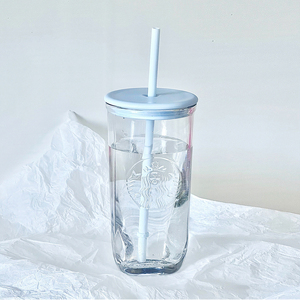 星巴克杯子自然系列蓝色冰川三角玻璃吸管杯小清新大容量水杯礼物