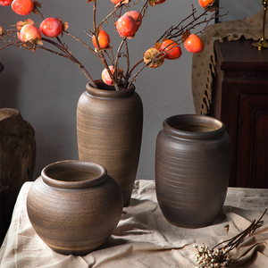 复古陶瓷花瓶粗陶罐子水培容器客厅创意新中式摆件插花宽口花器