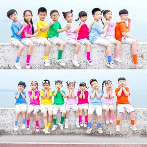 糖果色t恤六一儿童啦啦队演出服幼儿园舞蹈表演服装彩色短袖班服