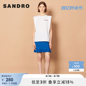 【Smiley】SANDRO Outlet女装无袖白色刺绣圆领T恤背心SFPTS01031