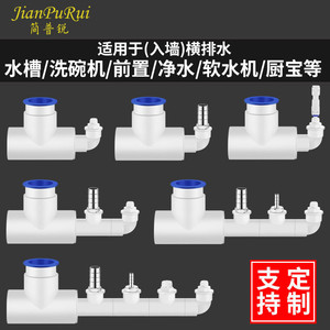 厨房水槽洗碗机净水器小厨宝前置洗衣机排水管 横式墙排三通多通