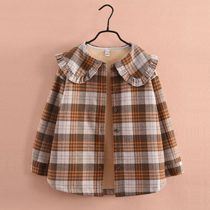韩国女童秋冬装格子衬衫新款洋气中大童长袖加绒外套上衣儿童开衫