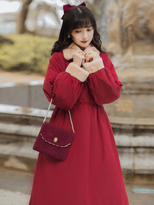 订婚旗袍冬季中国风女装红色伴娘服2024新款新中式棉服中式连衣裙