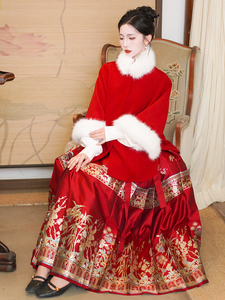 汉服冬款中式女装中国风伴娘服礼服秀禾服红色回门套装马面裙婚服