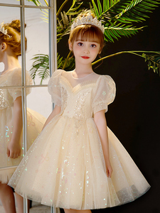 迪士尼女童连衣裙花童婚礼小女孩洋气儿童礼服生日公主裙主持钢琴