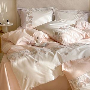 新款轻奢玫瑰长绒棉四件套纯棉绣花亲肤被套床单款高级感床上用品