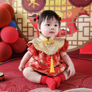 周岁礼服女宝宝春夏款中国风一岁抓周满月百日宴礼服婴儿包p唐装