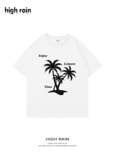 2024夏季新款椰子树正肩短袖T恤女白色休闲宽松潮流情侣上衣半袖