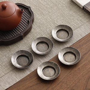 中式古银杯垫合金茶杯托轻奢花型隔热垫茶桌防滑复古功夫茶具配件
