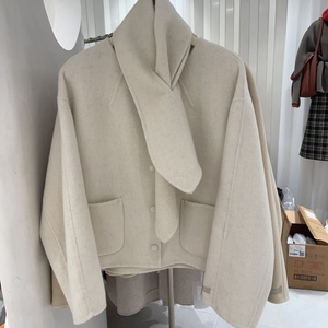 23年秋冬韩国东大门新款设计感短款双面羊绒大衣女小个子羊毛外套