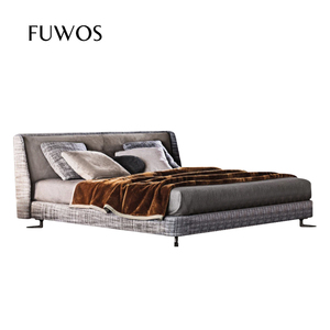 FUWOS富沃斯 现代时尚极简约布艺头层牛皮结合靠包软床设计师婚床
