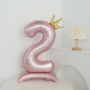 42寸粉色皇冠大数字气球带底座儿童宝宝女孩周岁生日派对装饰布置